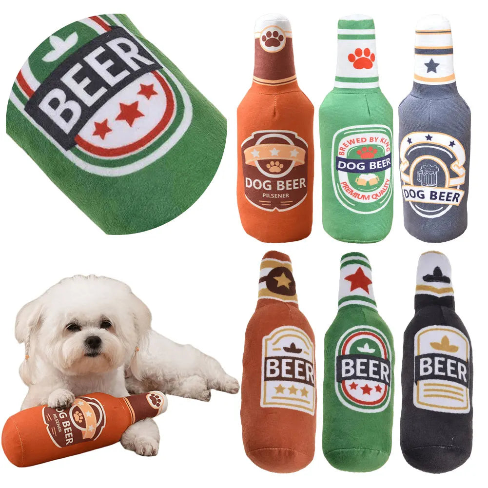 Beer Bottle Squeaky Dog Toy