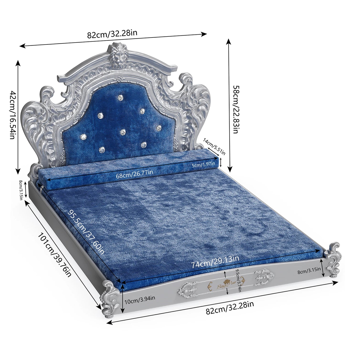 Royal Pet Bed with Headboard and Washable Velvet Cover