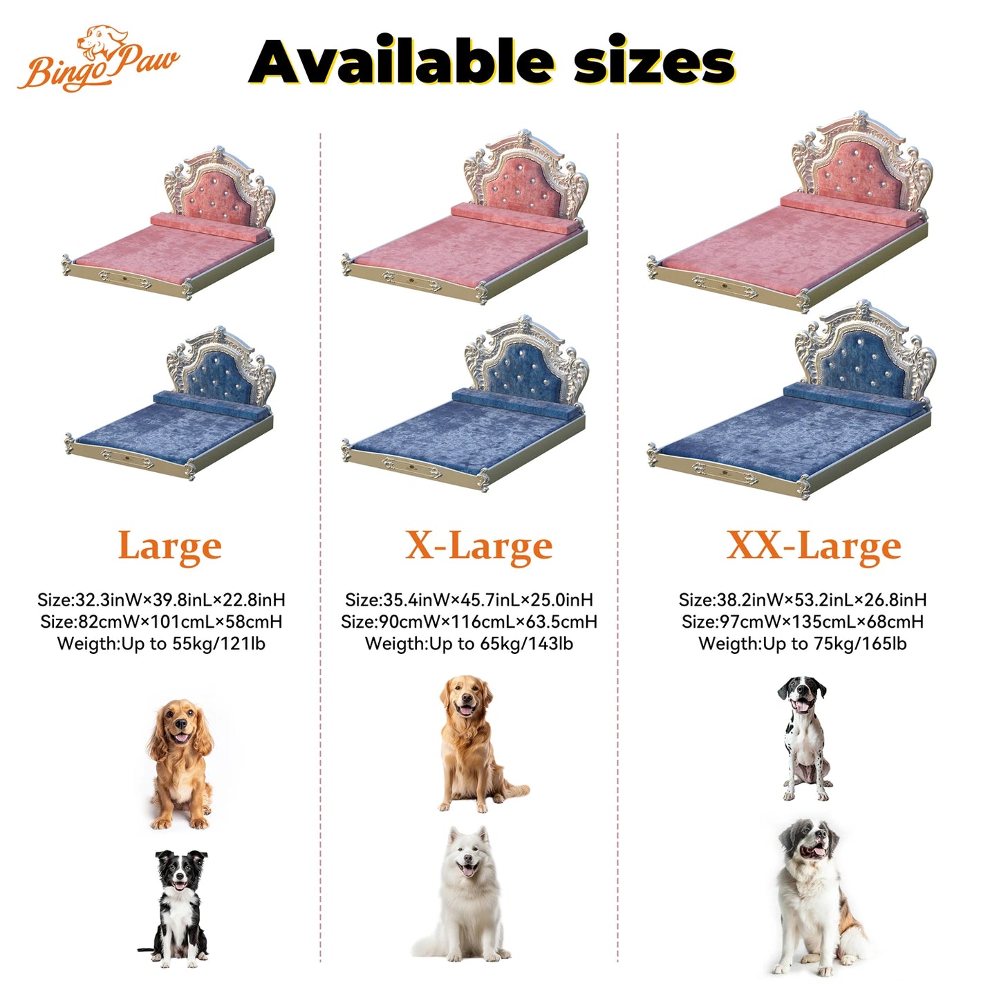 Royal Pet Bed with Headboard and Washable Velvet Cover