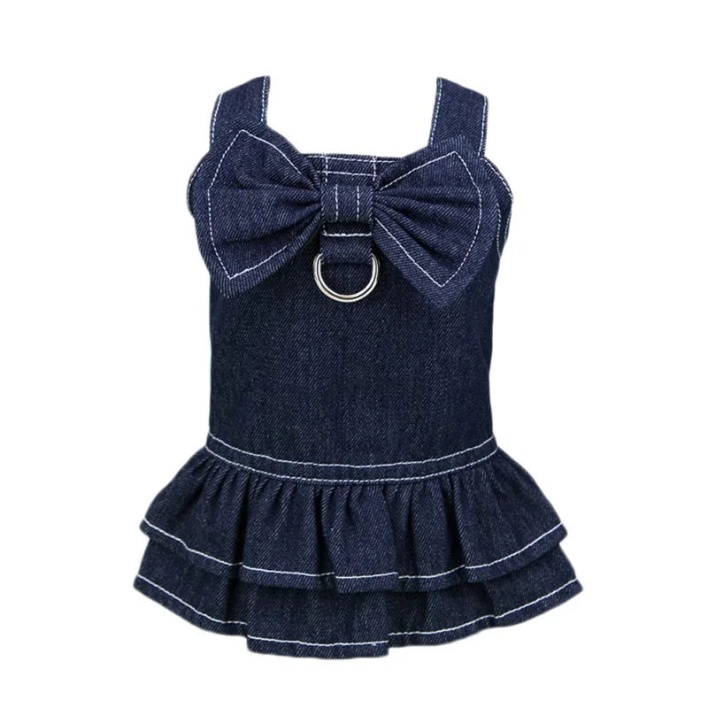 Adorable Demin Dog Dress & Leash Harness