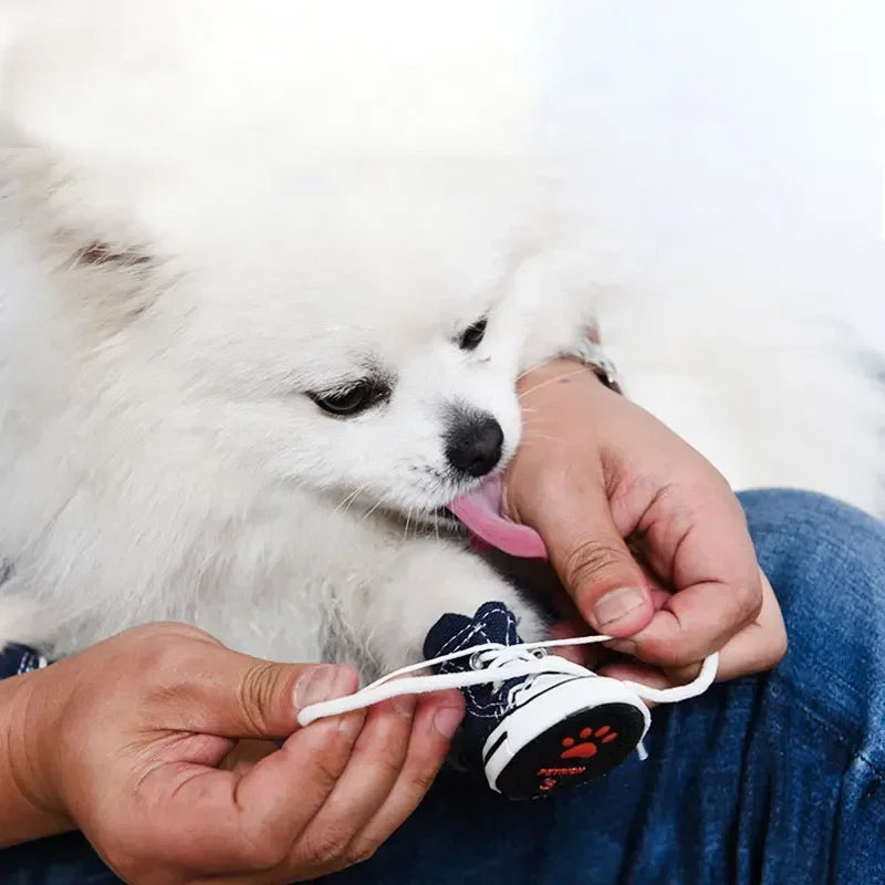 4 Pcs Anti-skidding Denim Dog Shoes