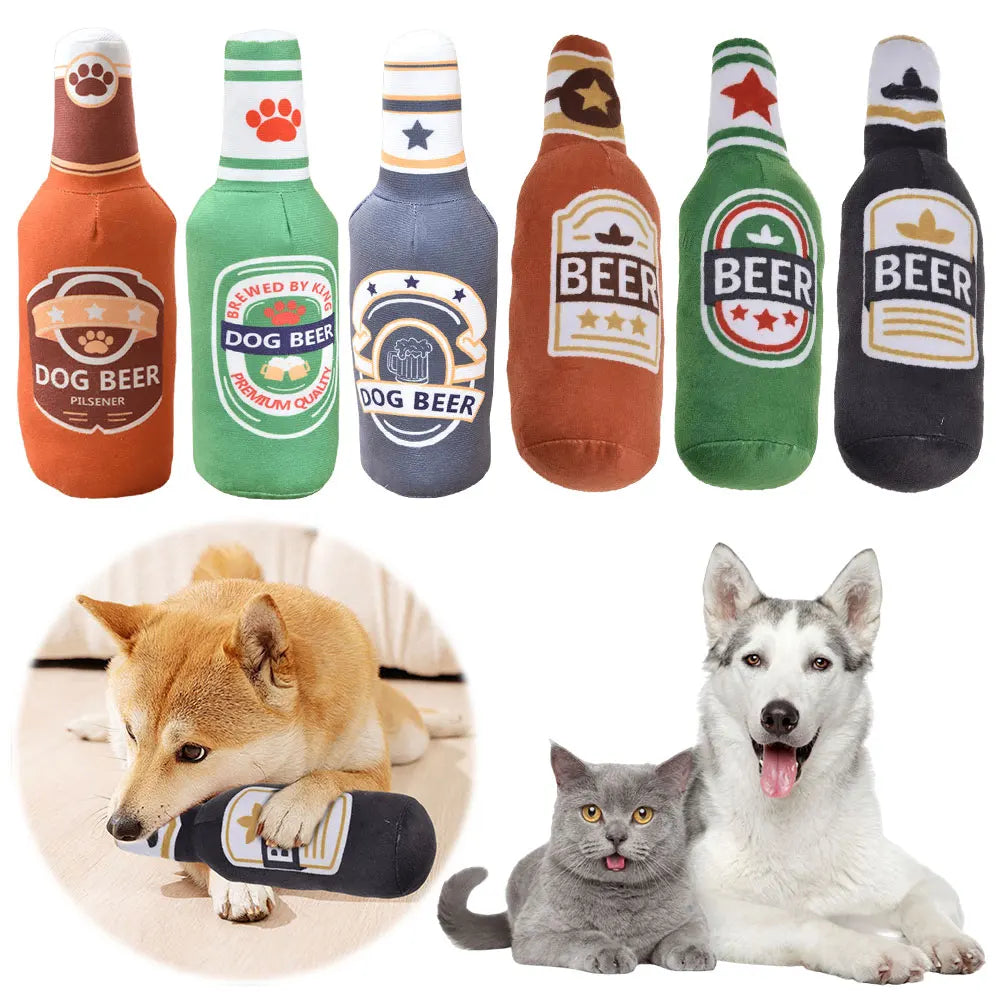 Beer Bottle Squeaky Dog Toy