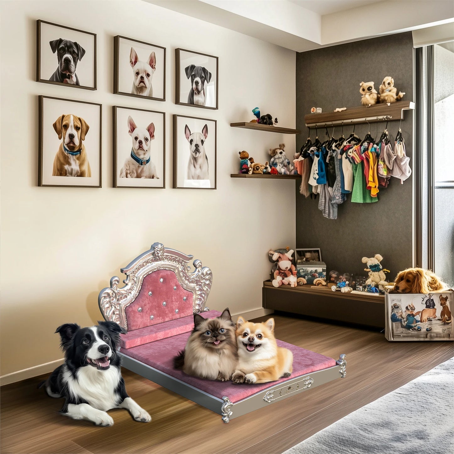 Royal Pet Bed with Headboard and Washable Velvet Cover