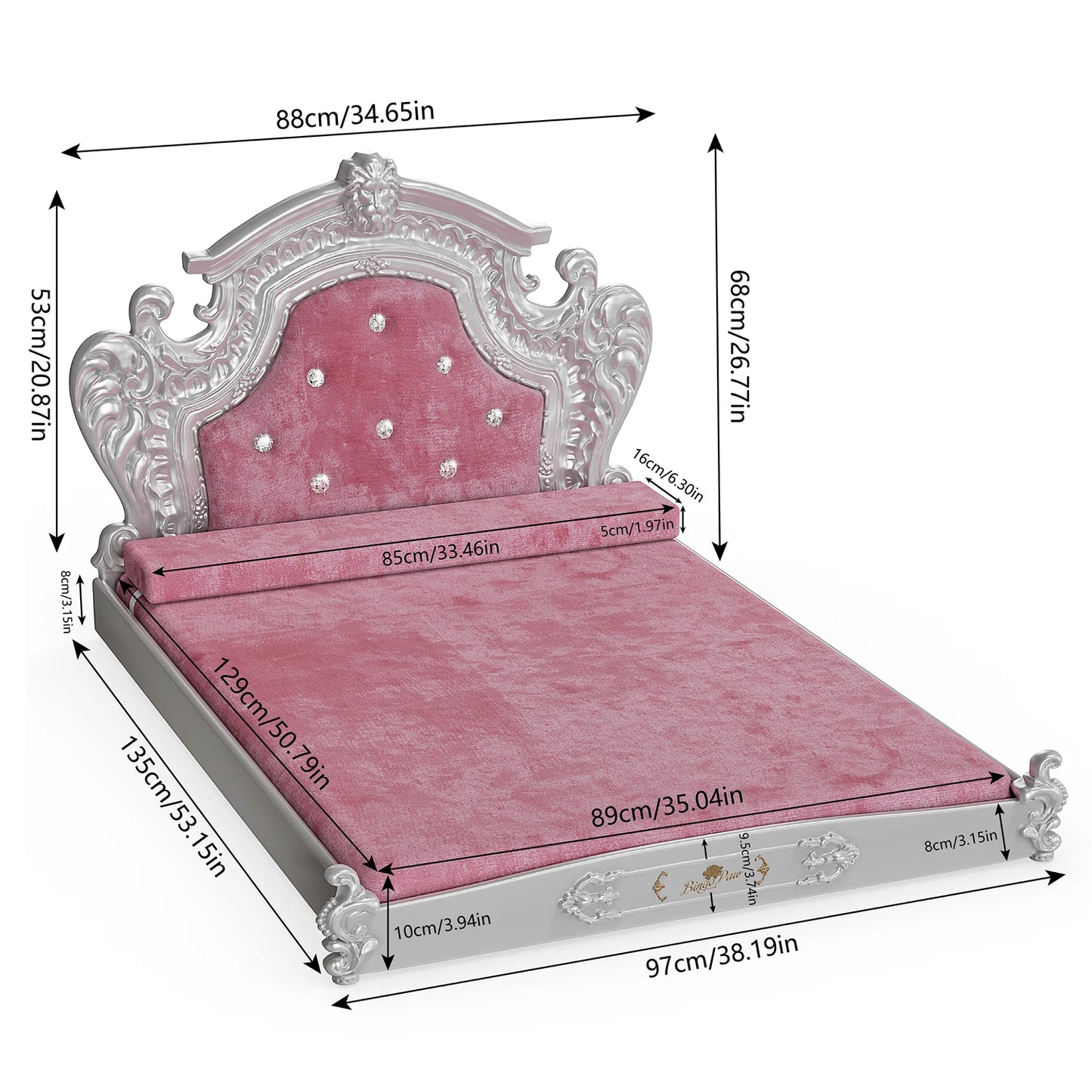 Royal Pet Bed with Headboard and Washable Velvet Cover