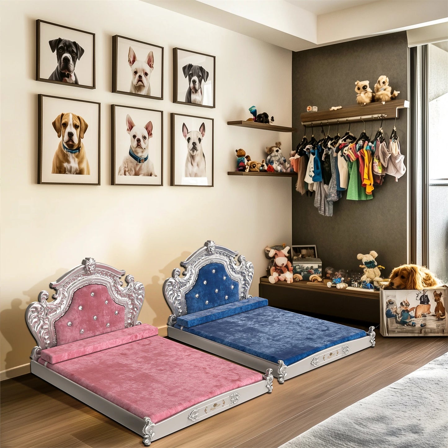 Royal Pet Bed with Headboard and Washable Velvet Cover