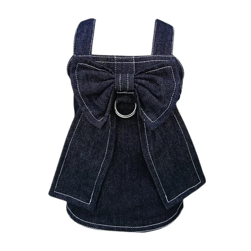 Adorable Demin Dog Dress & Leash Harness
