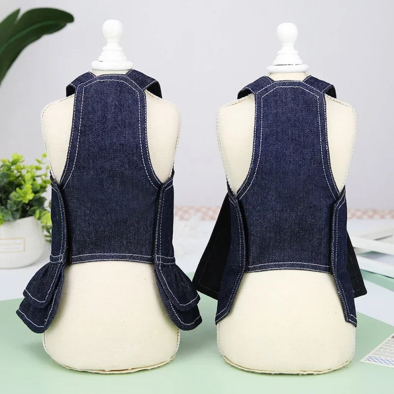 Adorable Demin Dog Dress & Leash Harness