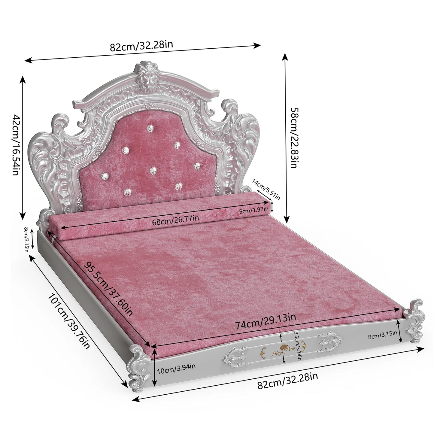 Royal Pet Bed with Headboard and Washable Velvet Cover