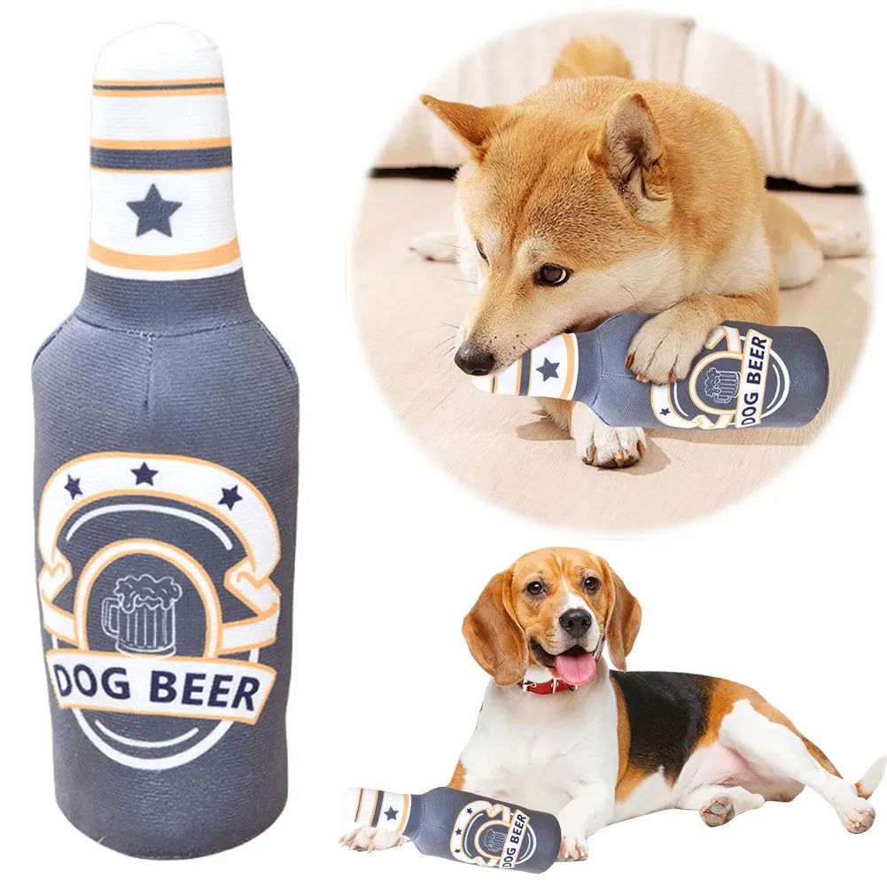 Beer Bottle Squeaky Dog Toy