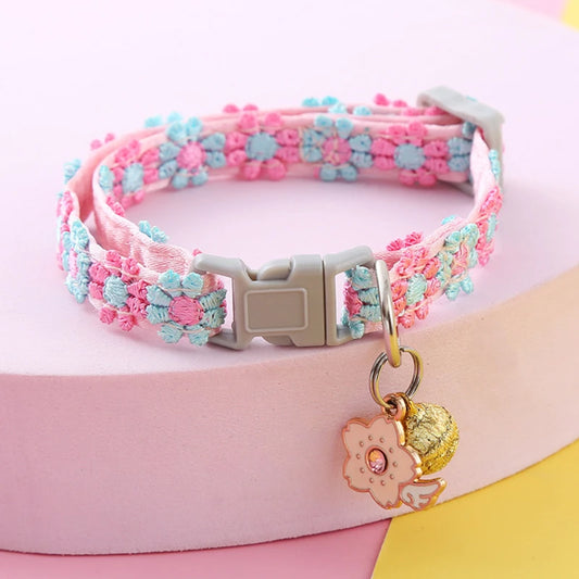 Cute Floral Pet Collar With Bell