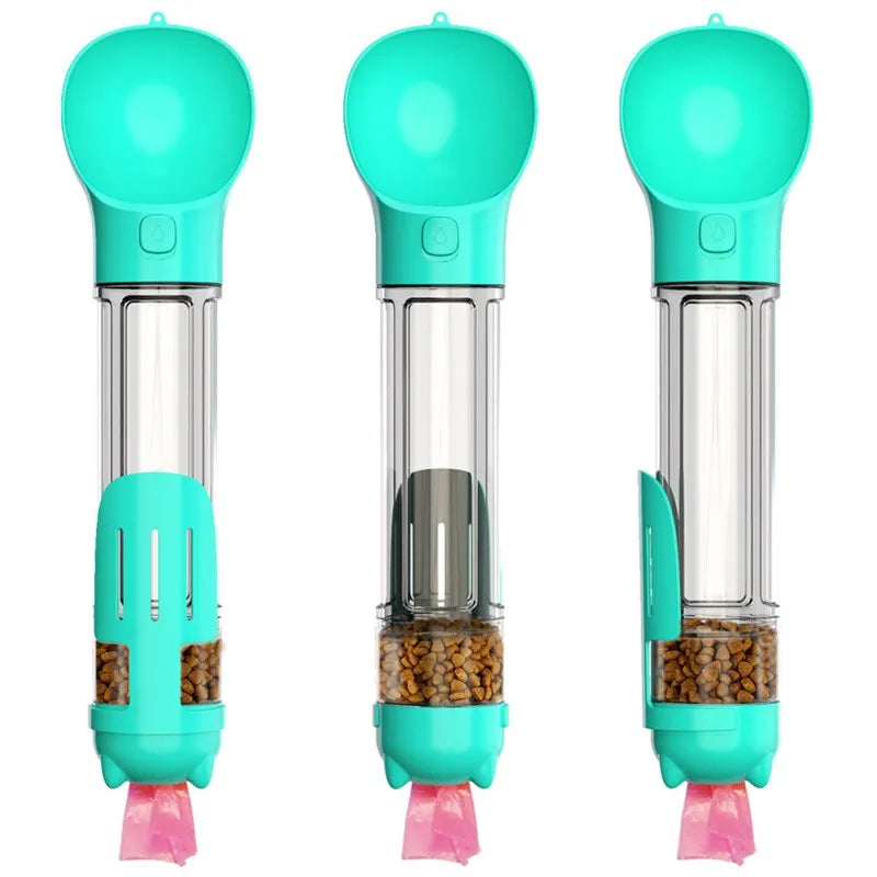 Dog 4 in 1 Portable Water Bowl Dispenser with Dog Whistle & Food Container 300ml/500ml