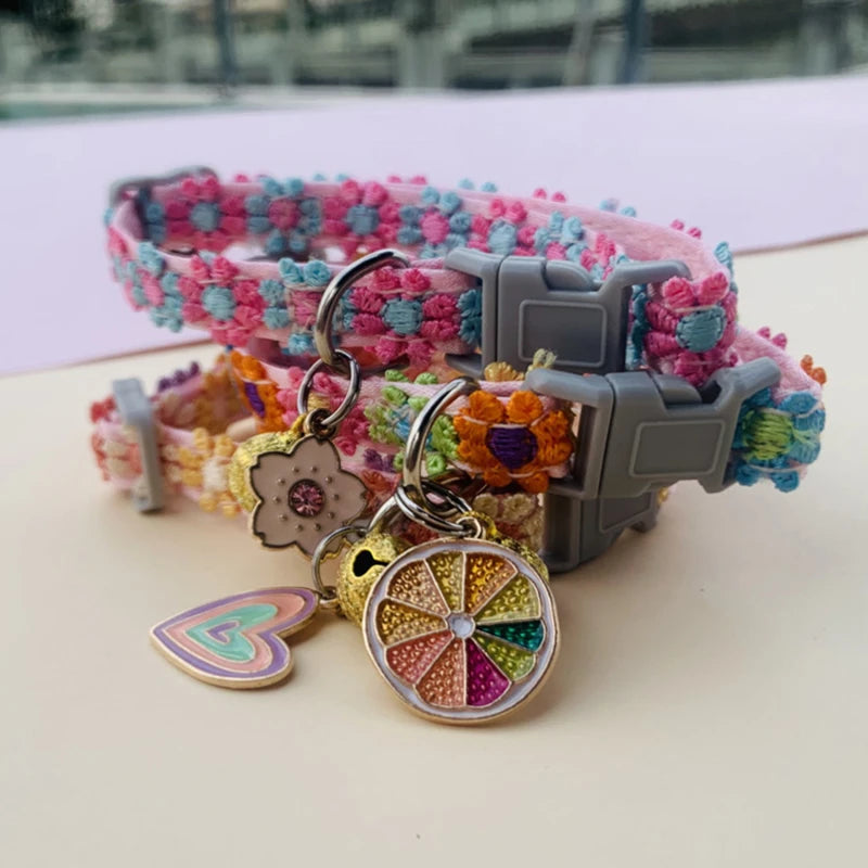 Cute Floral Pet Collar With Bell