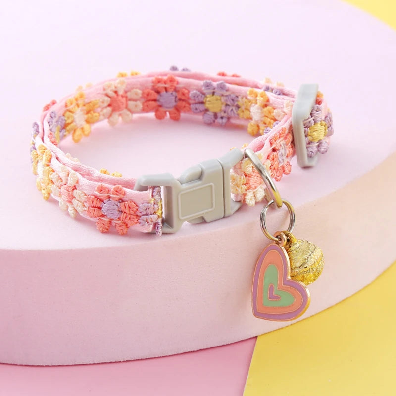 Cute Floral Pet Collar With Bell