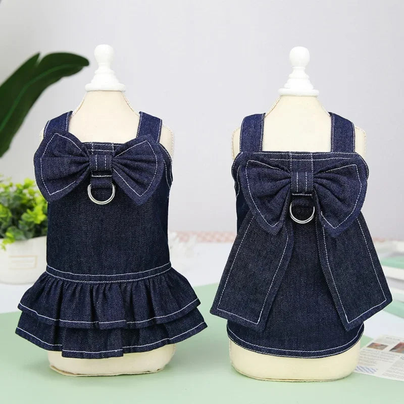 Adorable Demin Dog Dress & Leash Harness