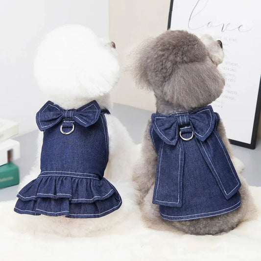 Adorable Demin Dog Dress & Leash Harness