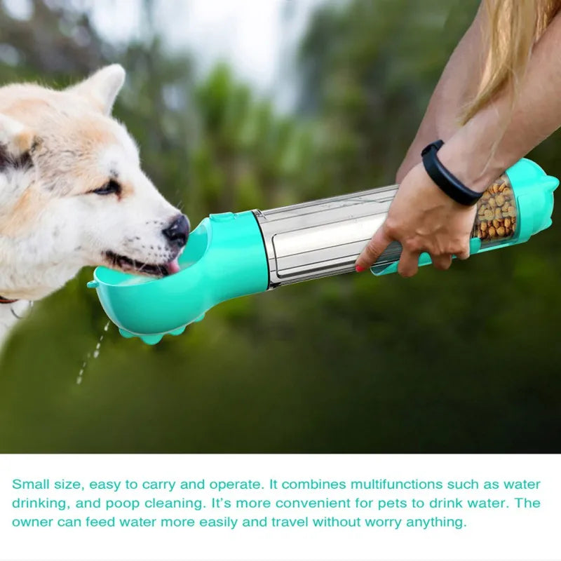 Dog 4 in 1 Portable Water Bowl Dispenser with Dog Whistle & Food Container 300ml/500ml