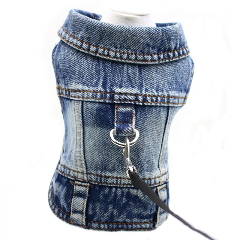 Pet Denim Jacket Dark Wash With Harness