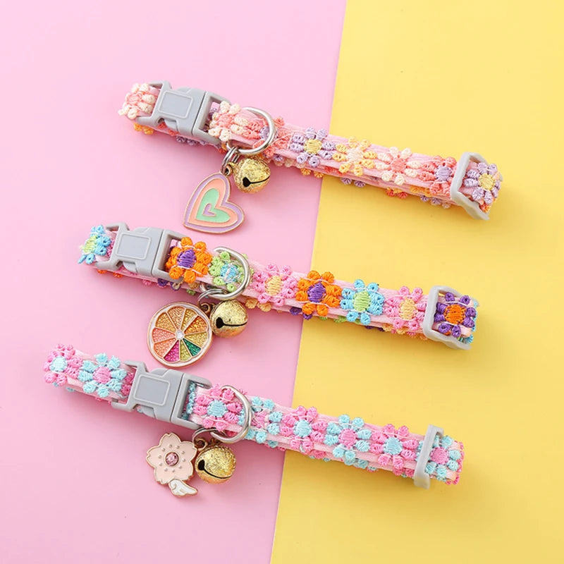 Cute Floral Pet Collar With Bell