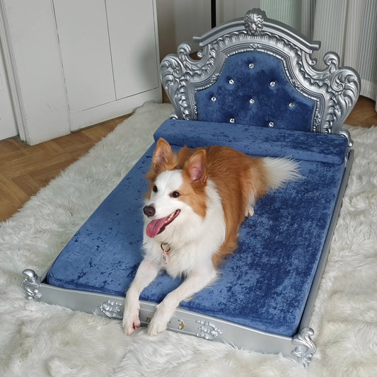 Royal Pet Bed with Headboard and Washable Velvet Cover