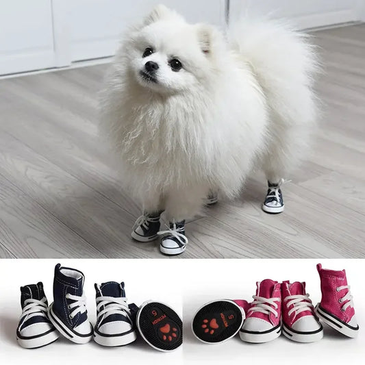 4 Pcs Anti-skidding Denim Dog Shoes