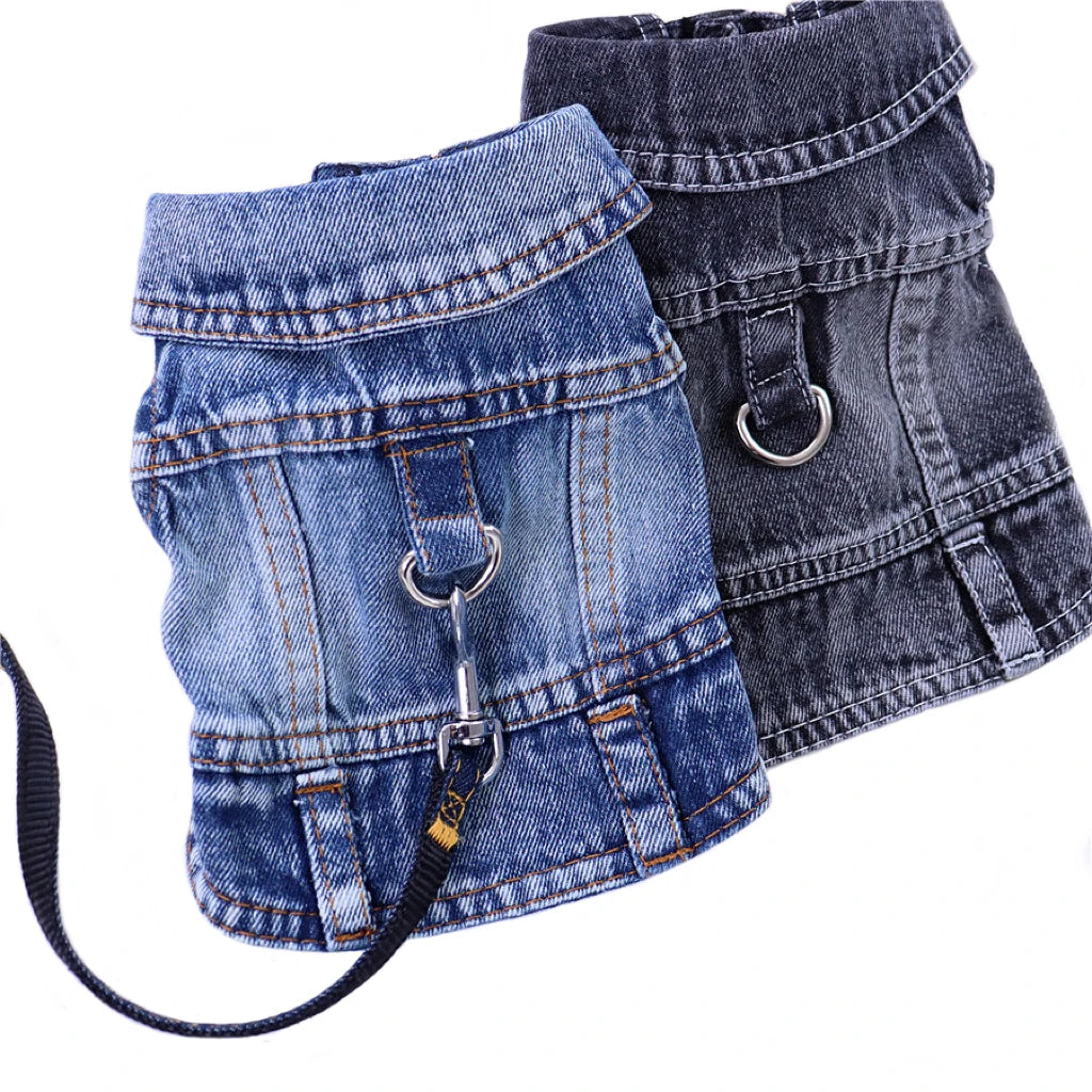 Pet Denim Jacket Dark Wash With Harness
