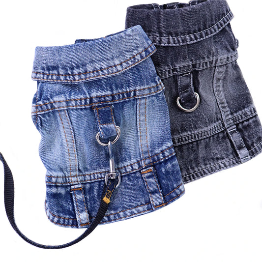 Pet Denim Jacket Dark Wash With Harness