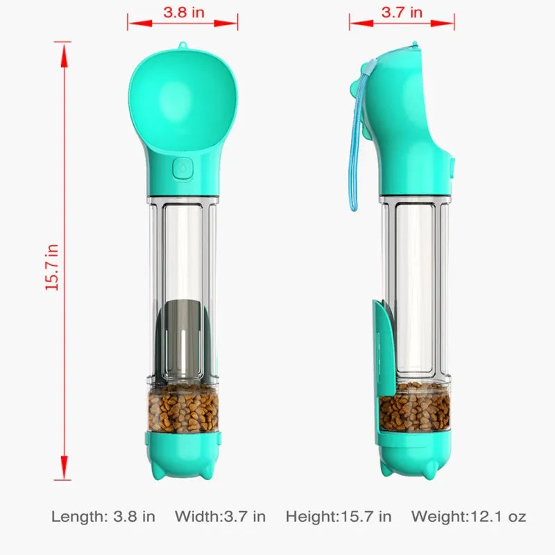 Dog 4 in 1 Portable Water Bowl Dispenser with Dog Whistle & Food Container 300ml/500ml