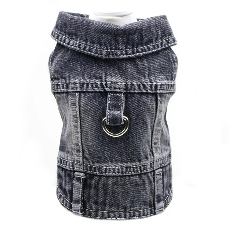 Pet Denim Jacket Dark Wash With Harness