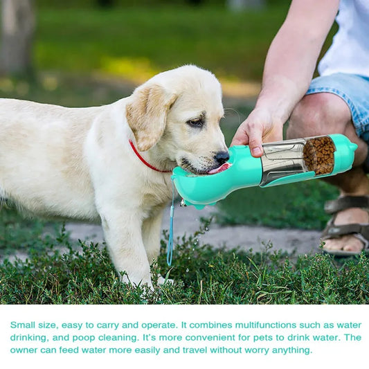 Dog 4 in 1 Portable Water Bowl Dispenser with Dog Whistle & Food Container 300ml/500ml